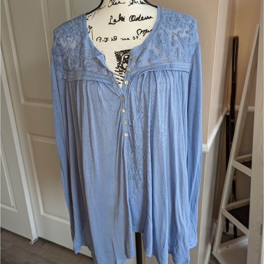 Women's Blue Embroidered Top
